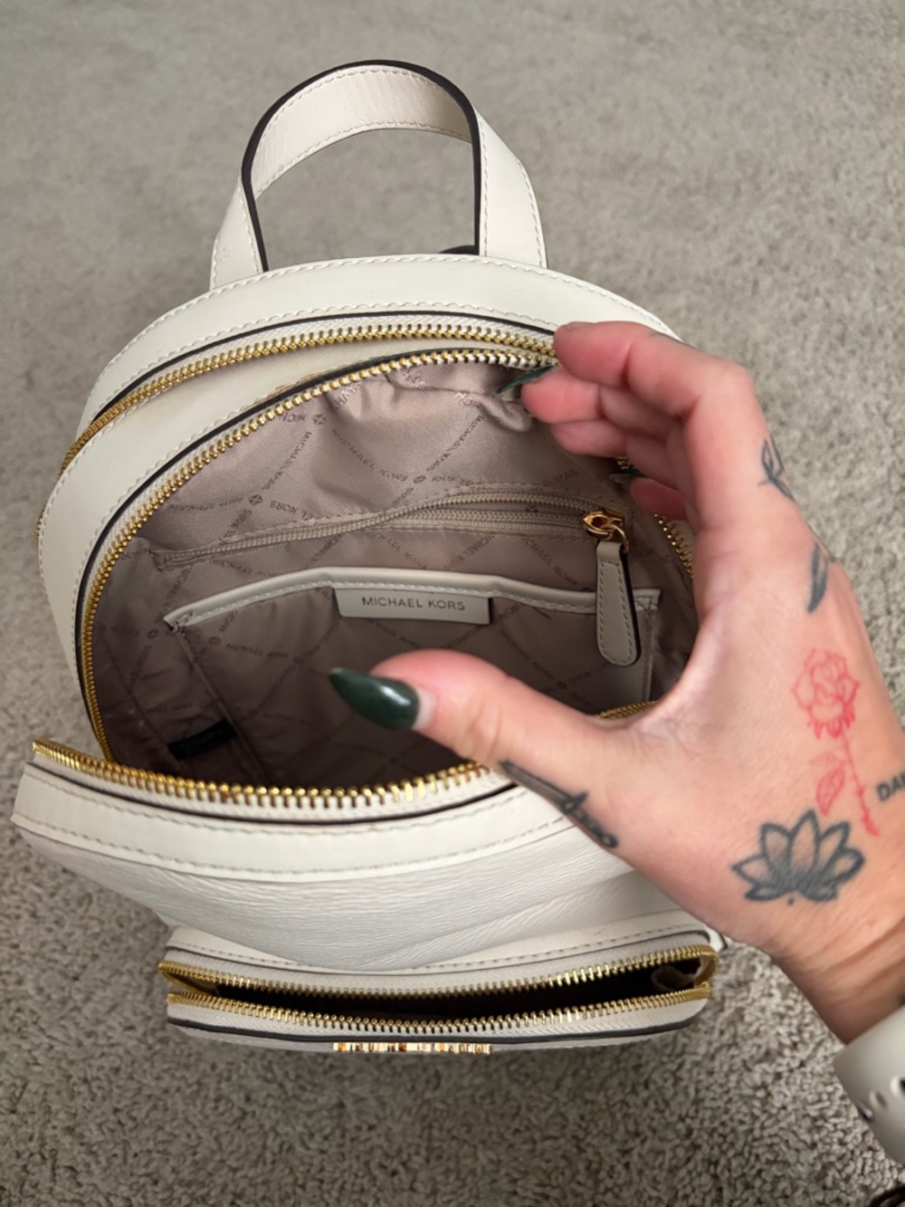 Michael Kors Cream Pebbled Leather Backpack with Gold Hardware - Picture 6 of 9